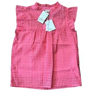 NWT And The Why 'What We Could' Ruffle Sleeve Open Grid Lined Pink Top Small
